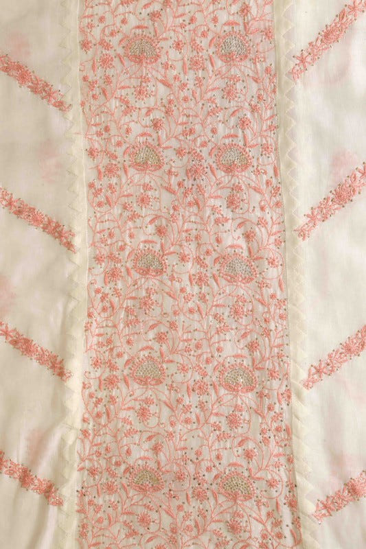 Ada Hand Embroidered Cream White Chanderi Lucknowi Chikan Unstitched Kurta Dupatta Set-A385896