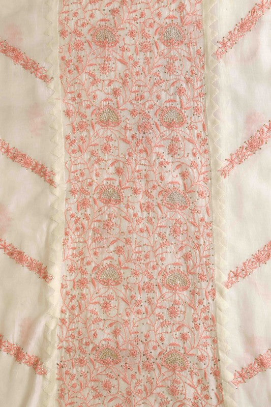 Ada Hand Embroidered Cream White Chanderi Lucknowi Chikan Unstitched Kurta Dupatta Set-A385896