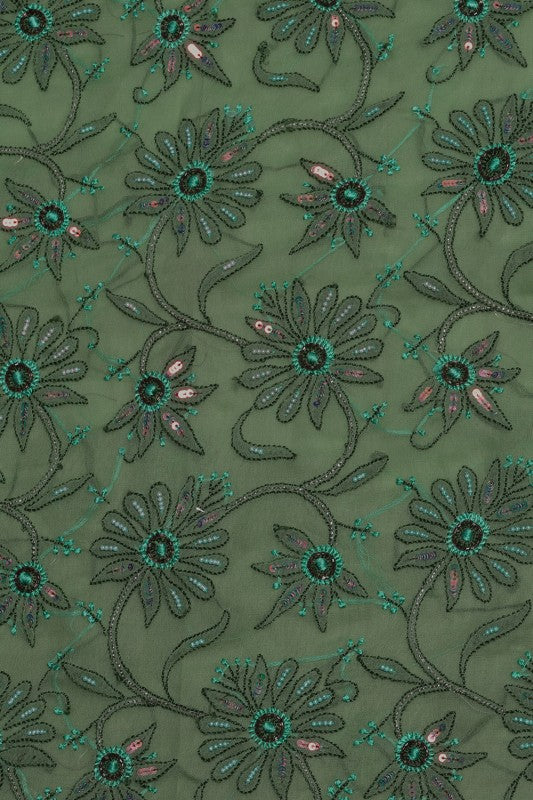Ada Hand Embroidered Green Georgette Lucknowi Chikan Unstitched Kurta Piece with Pearl & Sequinned Work A31013