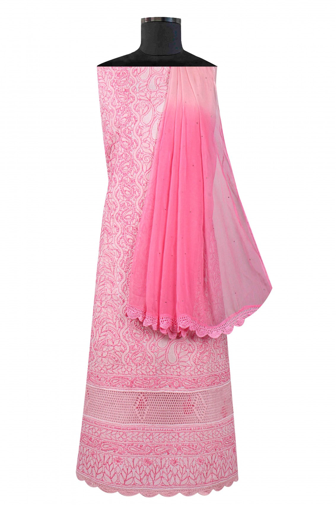 Ada Hand Embroidered Baby Pink Cotton Lucknowi Chikankari Unstitched Suit Piece A579182