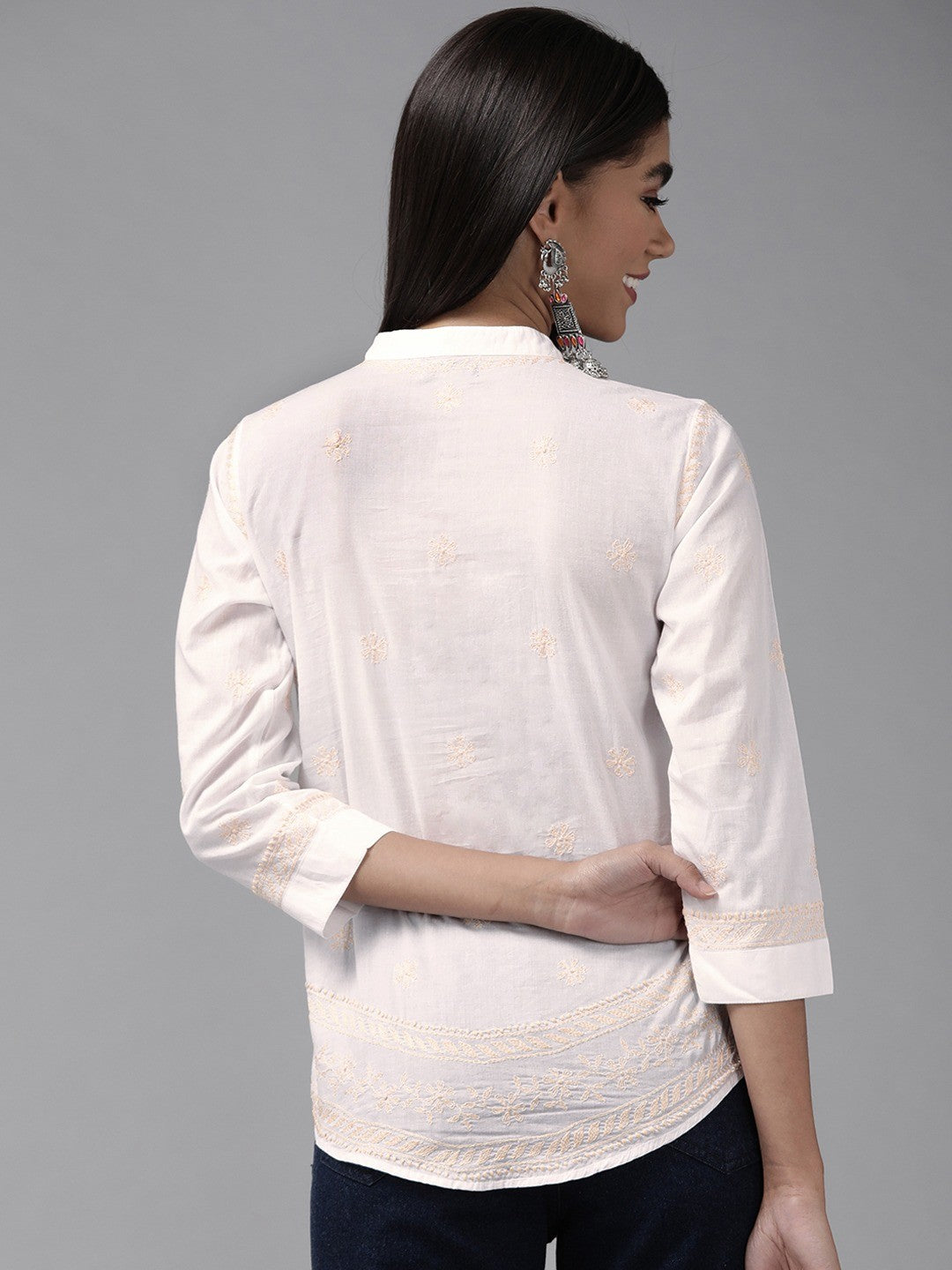 Ada Hand Embroidered White Cotton Lucknowi Chikankari Shirt A911250
