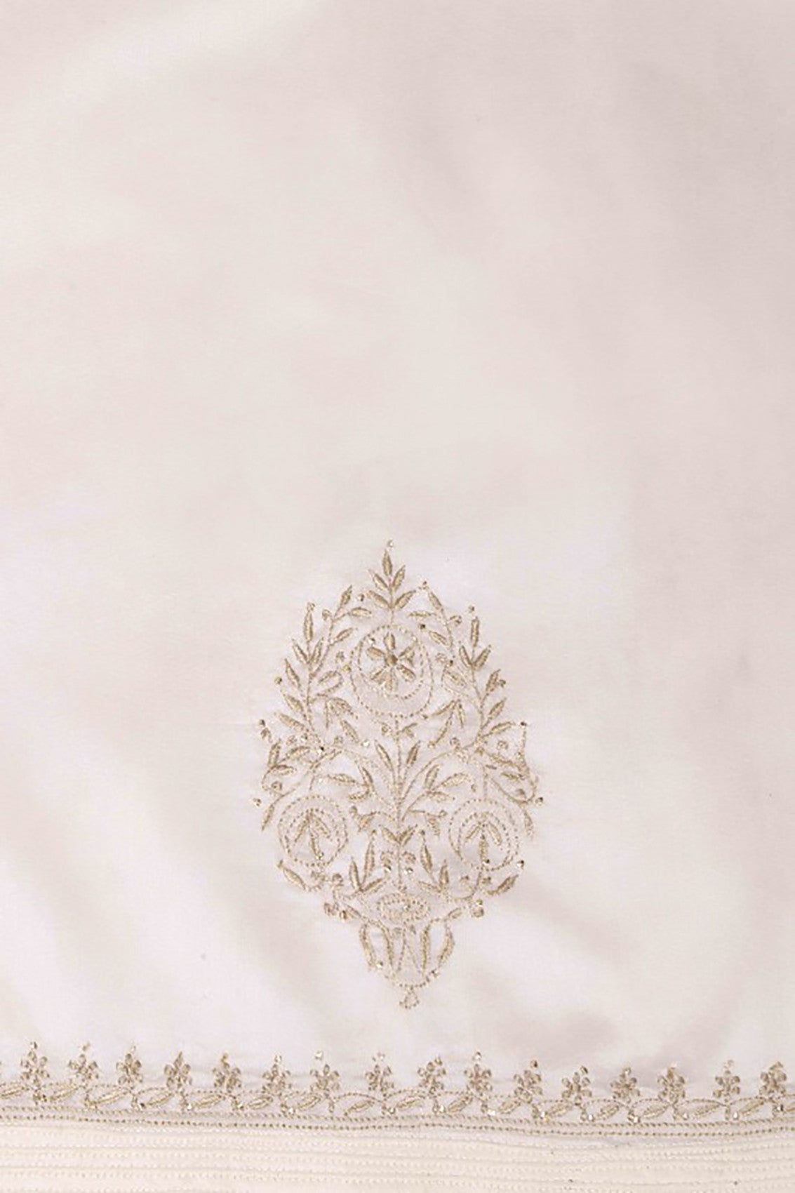 Ada Hand Embroidered Cream Chanderi Lucknowi Chikankari Semi-stitched Kurta Dupatta Set With Muqaish Work A623442
