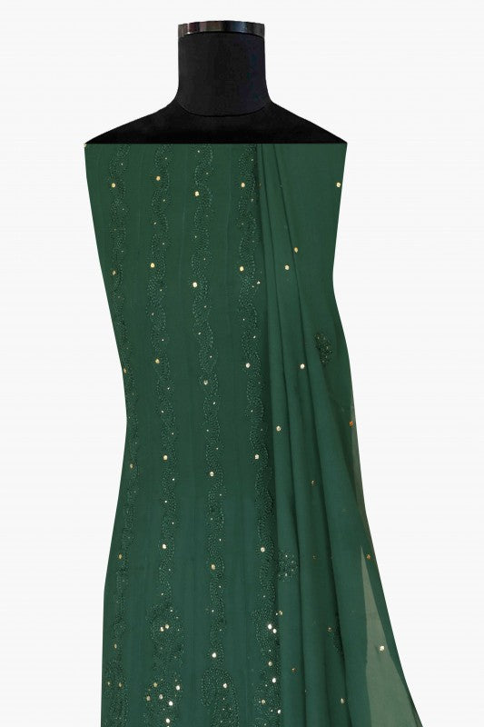 Ada Hand Embroidered Bottle Green Georgette Lucknowi Chikankari Semi-Stitched Anarkali Kurta Dupatta Set With Muqaish Work 01A12700