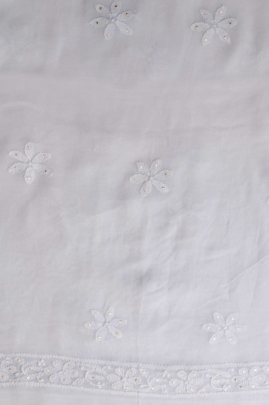 Ada Hand Embroidered White Georgette Chikan Unstitched Kurta Piece With Muqaish Work A501617