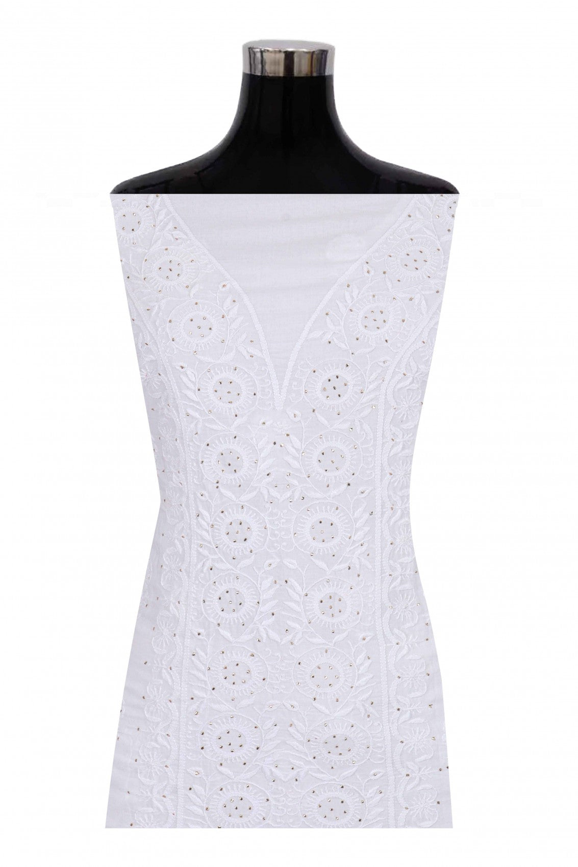 Ada Hand Embroidered White Cotton Lucknowi Chikankari Unstitched Suit Piece With Muqaish Work 01A260001
