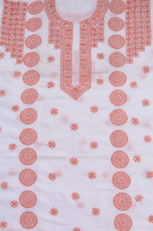 Ada Hand Embroidered White Linen Lucknowi Chikankari Unstitched Men's Kurta Piece A131029