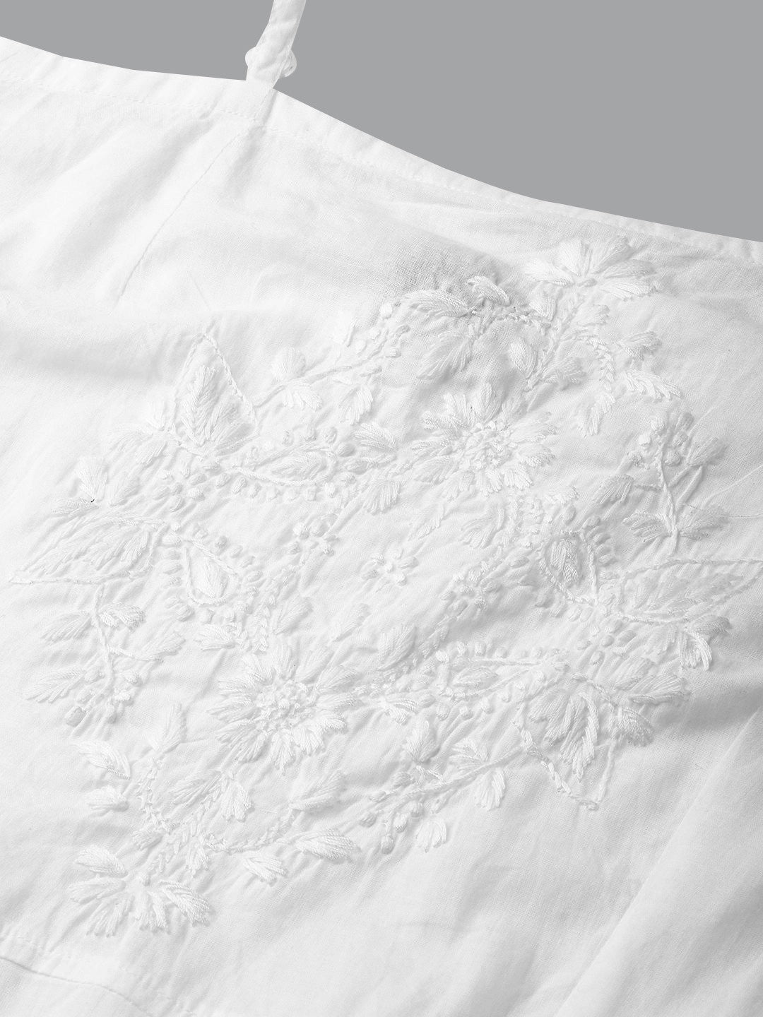 Ada Hand Embroidered White Cotton Lucknowi Chikankari Kurta With Dhoti A100137