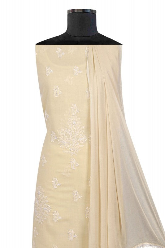 Ada Hand Embroidered Fawn Cotton Lucknowi Chikan Unstitched Suit Piece A603795