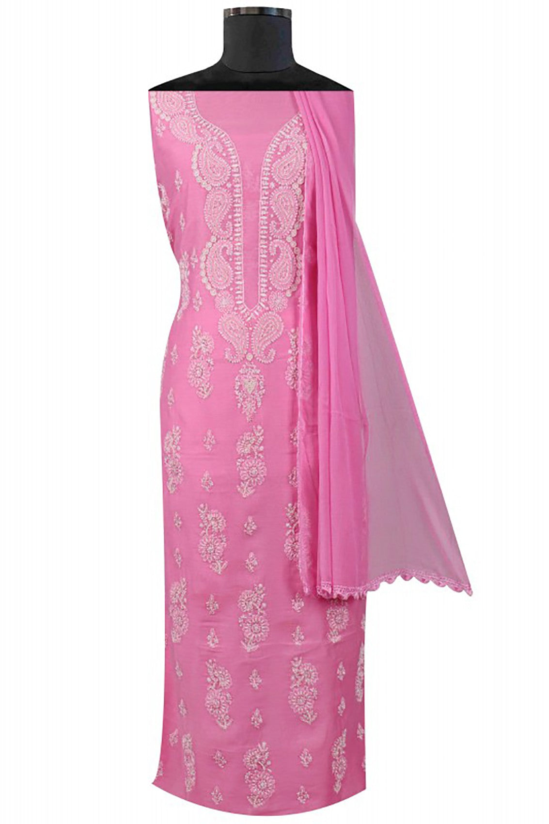 Ada Hand Embroidered Dark Pink Chanderi Lucknowi Chikankari Unstitched Suit Piece With Pearl Work A588557