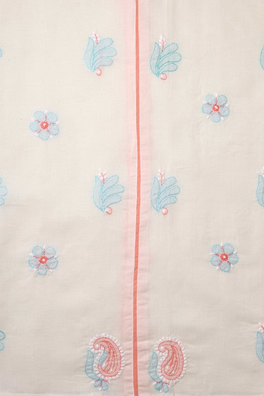 Ada Hand Embroidered Cream/Pink Cotton Lucknowi Chikan Unstitched Suit Piece A621490