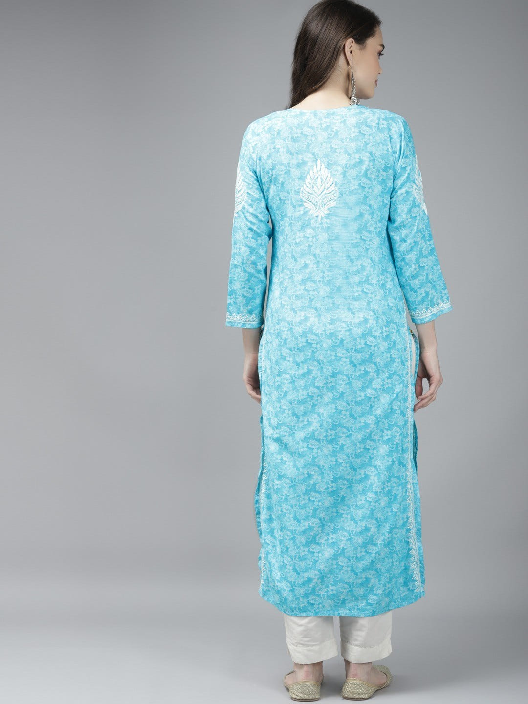 Ada Hand Embroidered Blue Cotton Lucknow Chikankari Kurta A411380