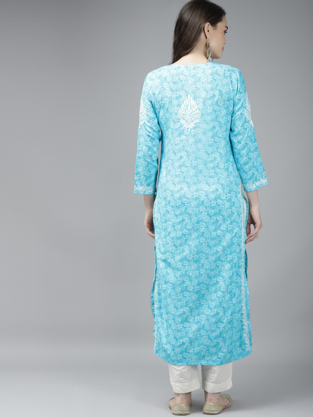 Ada Hand Embroidered Blue Cotton Lucknow Chikankari Kurta A411380