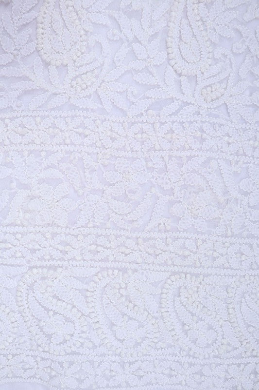 Ada Hand Embroidered White Georgette Lucknowi Chikan Unstitched Suit Piece A613267