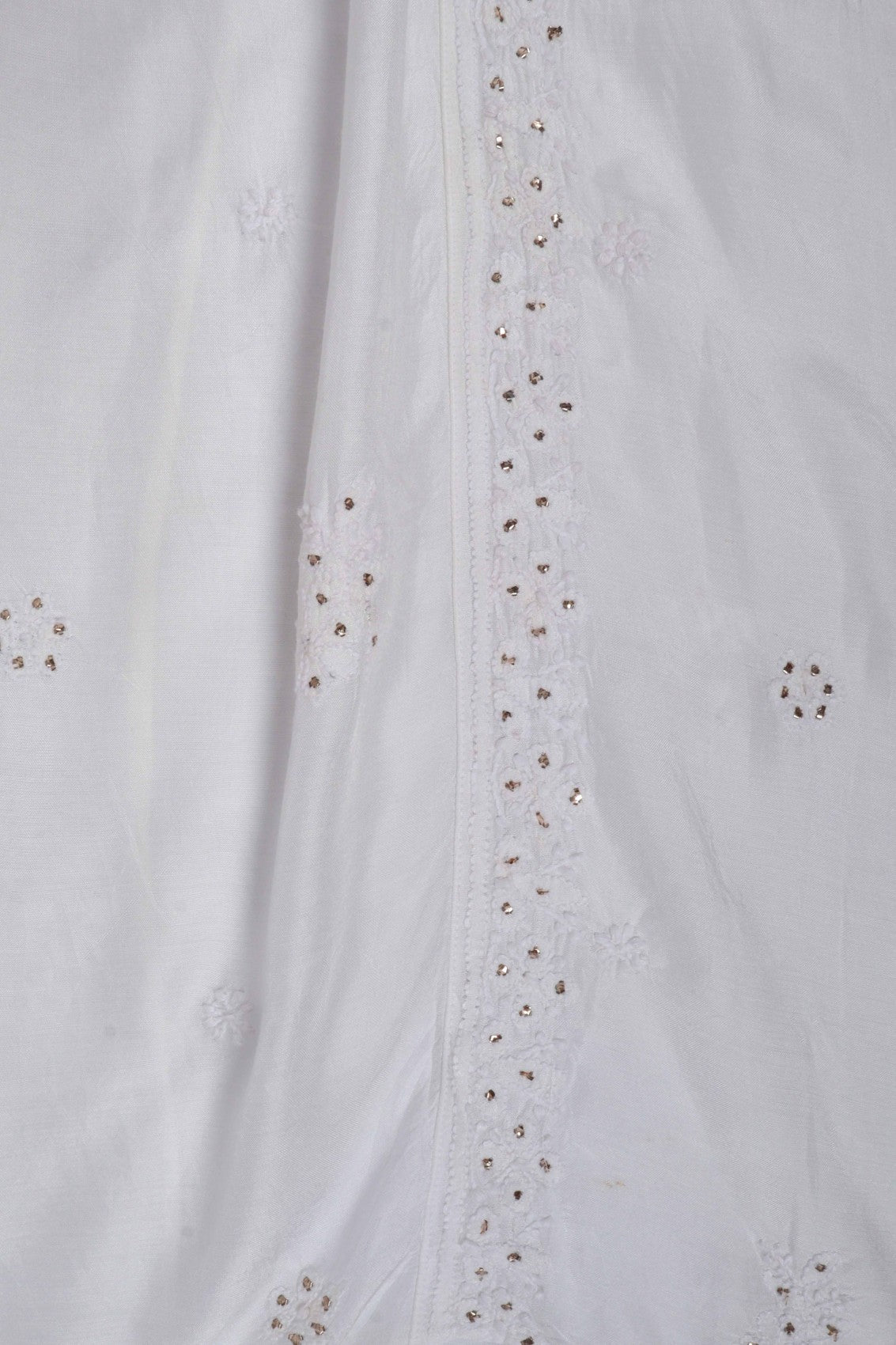 Ada Hand Embroidered White Muslin Lucknowi Chikankari Semi-Stitched Anarkali Kurta Piece With Muqaish Work 01A179471