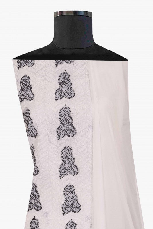 Ada Hand Embroidered White Cotton Lucknowi Chikan Unstitched Suit Piece A614294