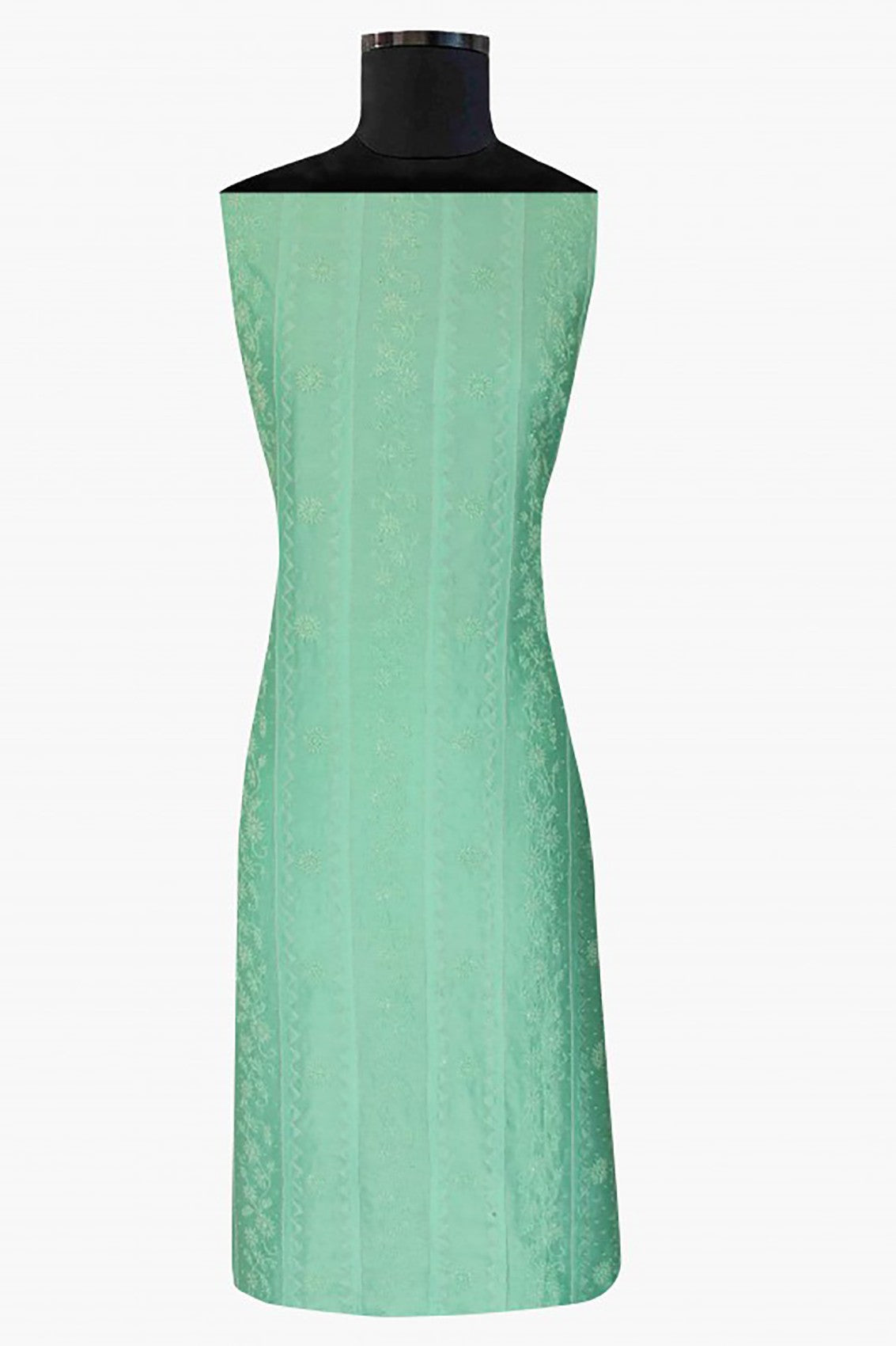 Ada Hand Embroidered Sea Green Chanderi Lucknowi Chikankari Unstitched Kurta Dupatta Set With Pearl Work A497227