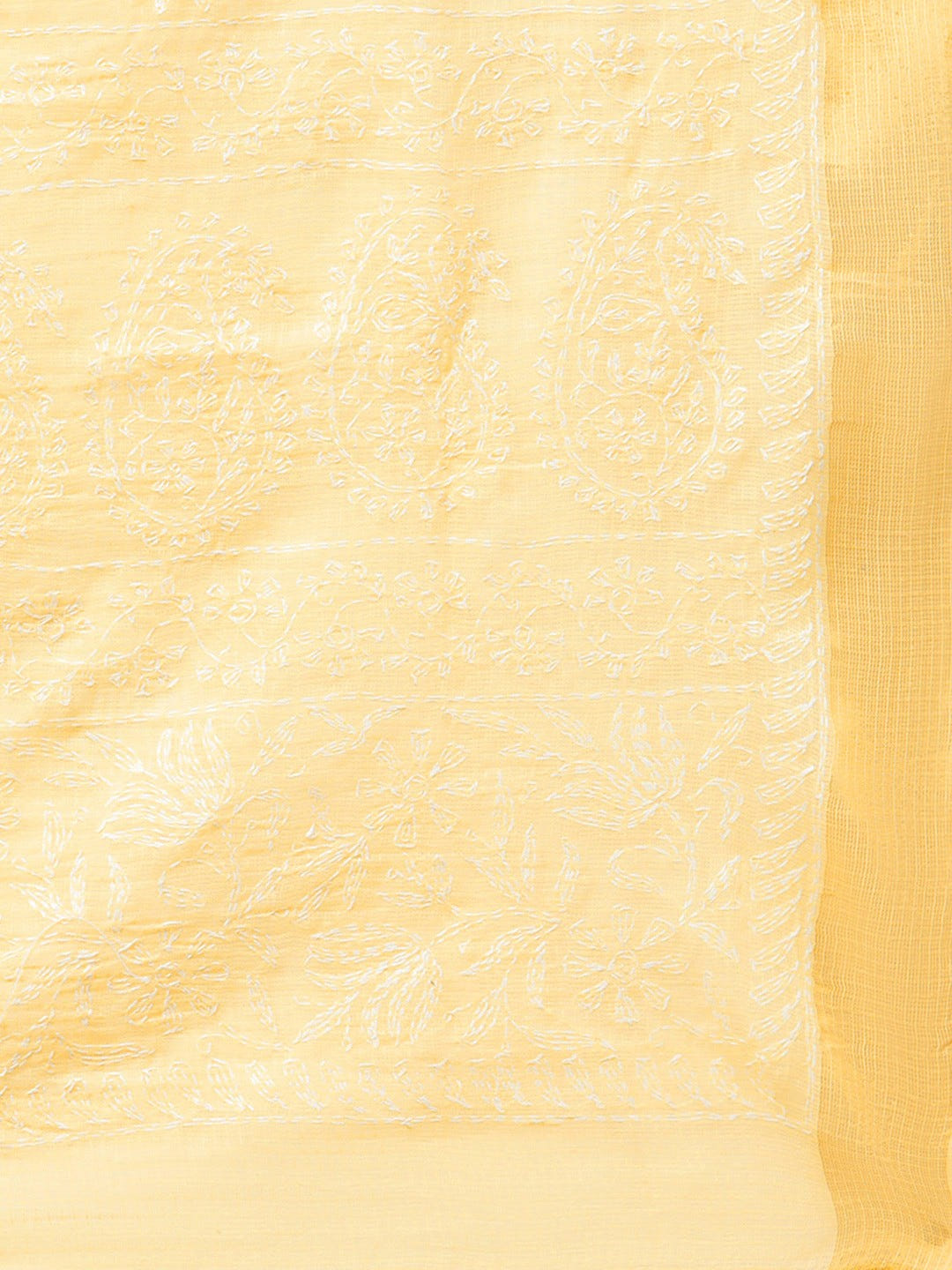 Ada Hand Embroidered Yellow Kota Lucknowi Chikankari Dupatta A511159