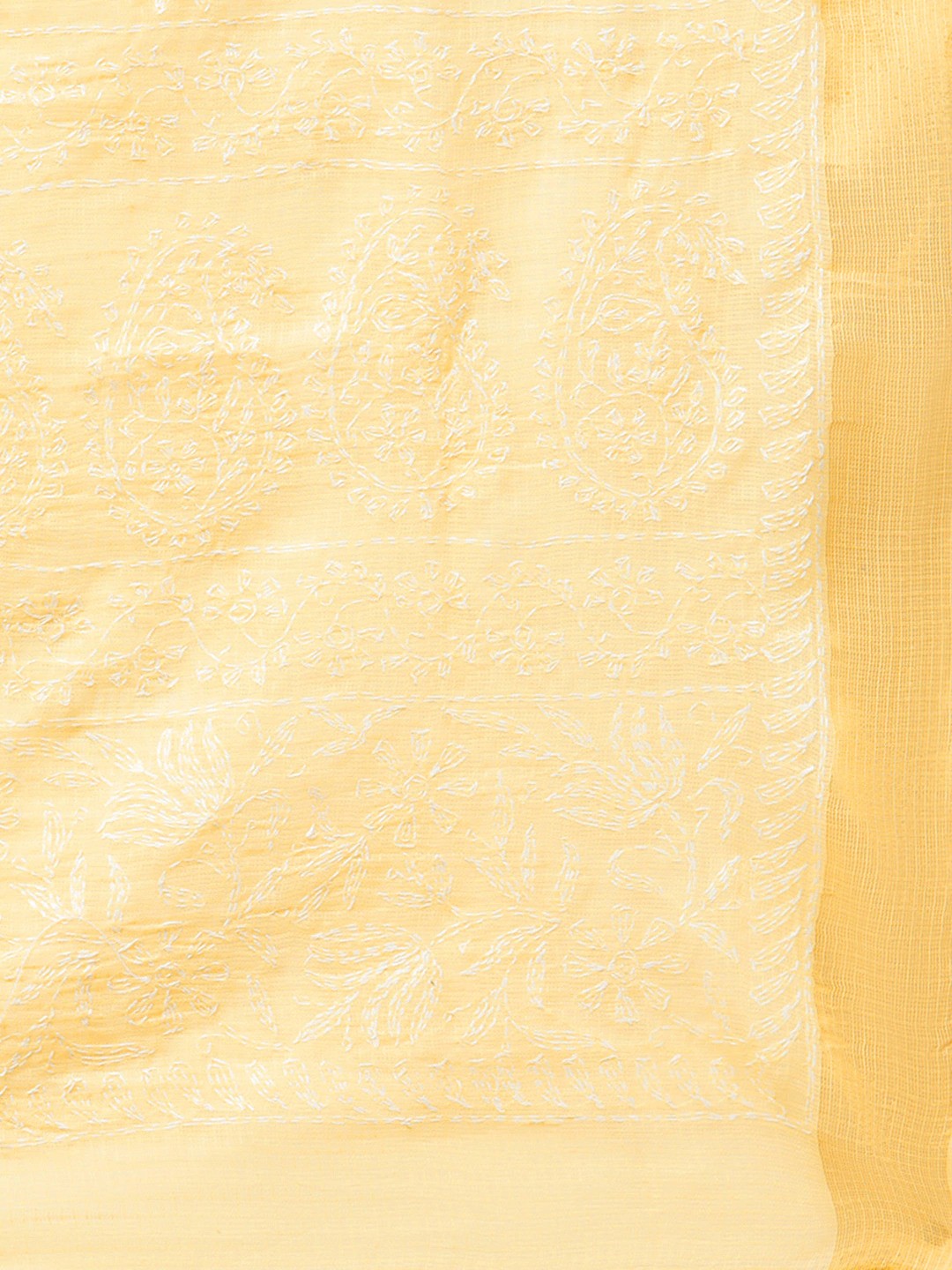 Ada Hand Embroidered Yellow Kota Lucknowi Chikankari Dupatta A511159