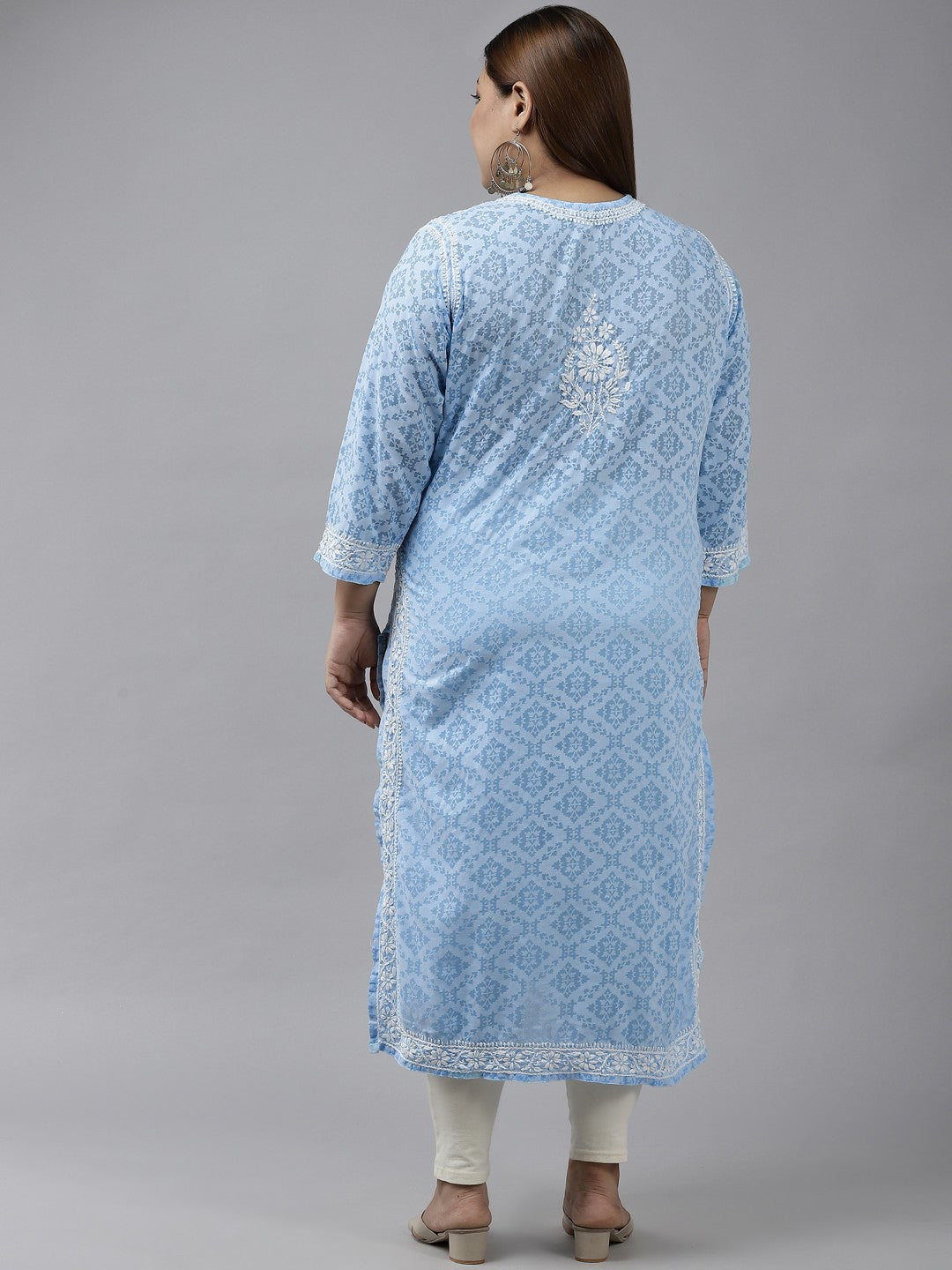 Ada Hand Embroidered Blue Cotton Lucknowi Chikankari Straight Kurta A100107