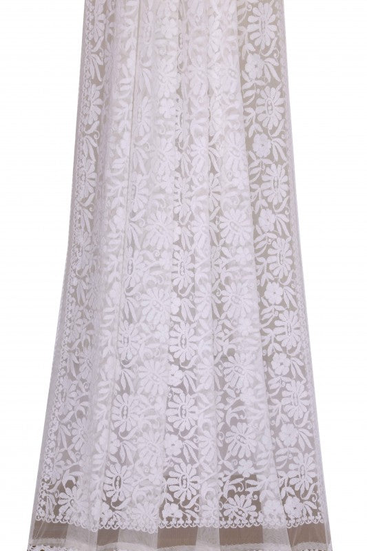 Ada Hand Embroidered White Net Lucknowi Chikankari Dupatta-A478790