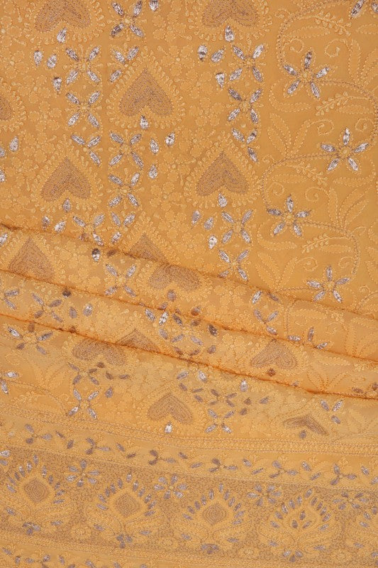Ada Hand Embroidered Yellow Georgette Lucknowi Chikankari Unstitched Kurta Piece With Gota Patti Work A600355