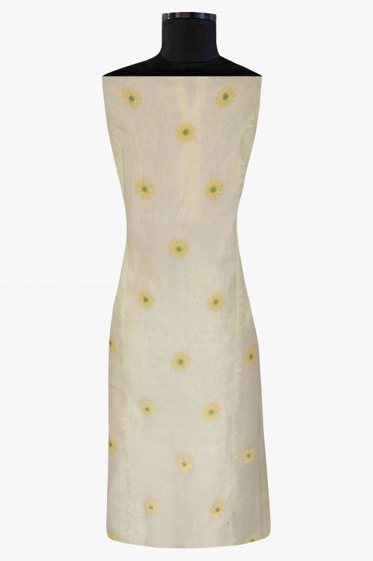 Ada Hand Embroidered Lemon Organza Lucknowi Chikan Unstitched Kurta Dupatta Set -A587997