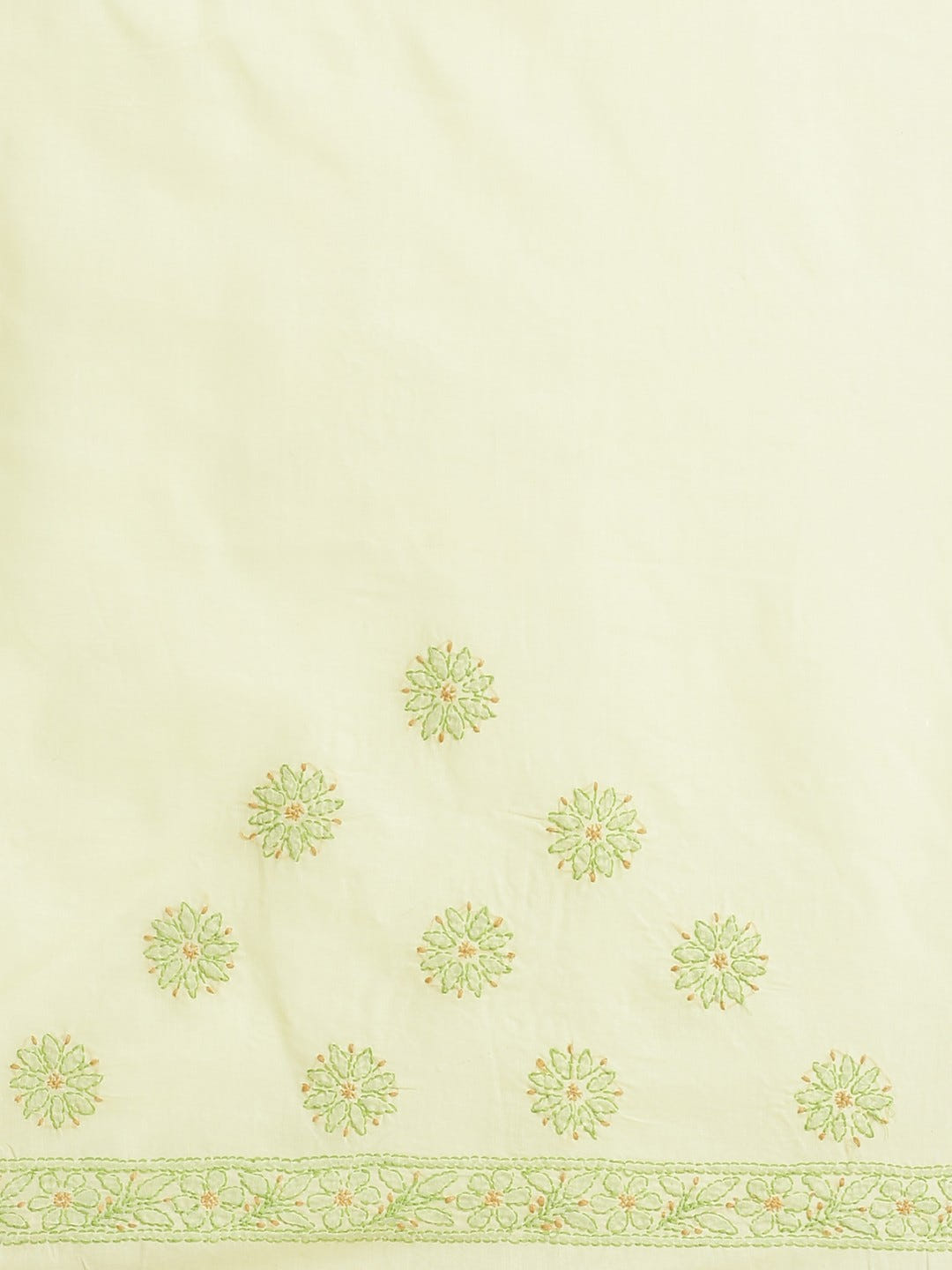 Ada Hand Embroidered Lemon Cotton Lucknow Chikan Saree With Blouse-A311212