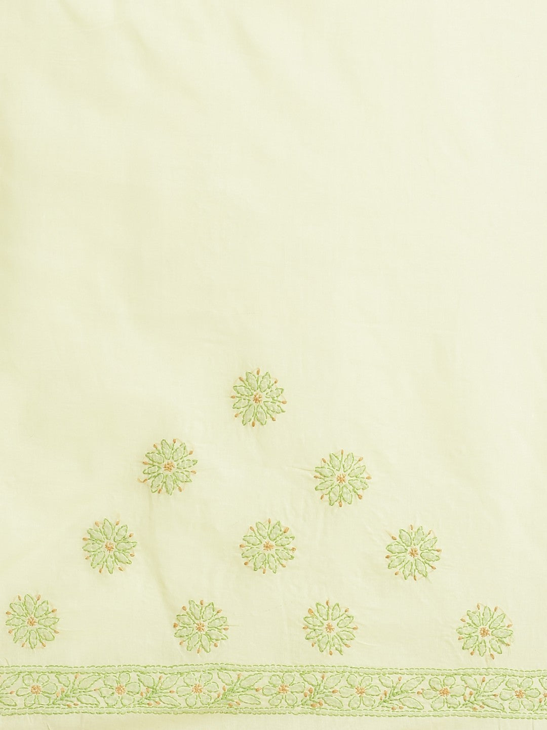 Ada Hand Embroidered Lemon Cotton Lucknow Chikan Saree With Blouse-A311212