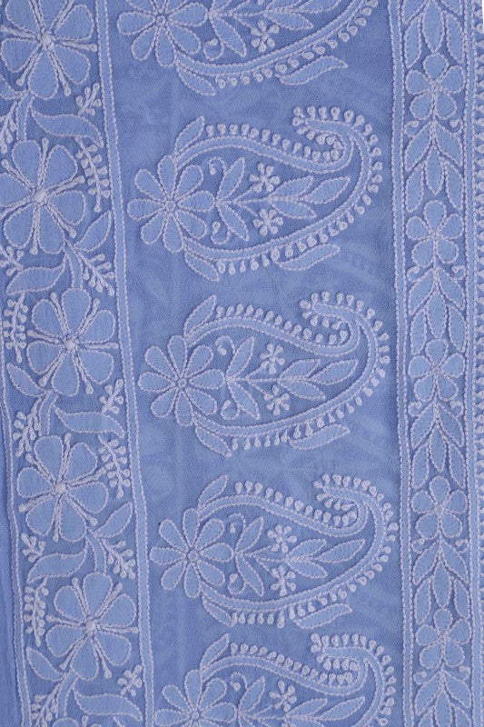 Ada Hand Embroidered Blue Pure Georgette Chikan Dupatta- A533074