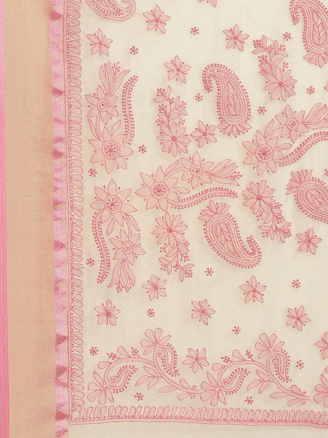 Ada Hand Embroidered Fawn Kota Lucknow Chikan Saree With Blouse A311263