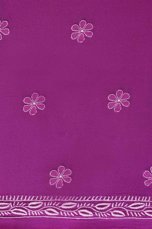 Ada Hand Embroidered Purple Pure Georgette Lucknowi Chikan Unstitched Suit Piece-A478439