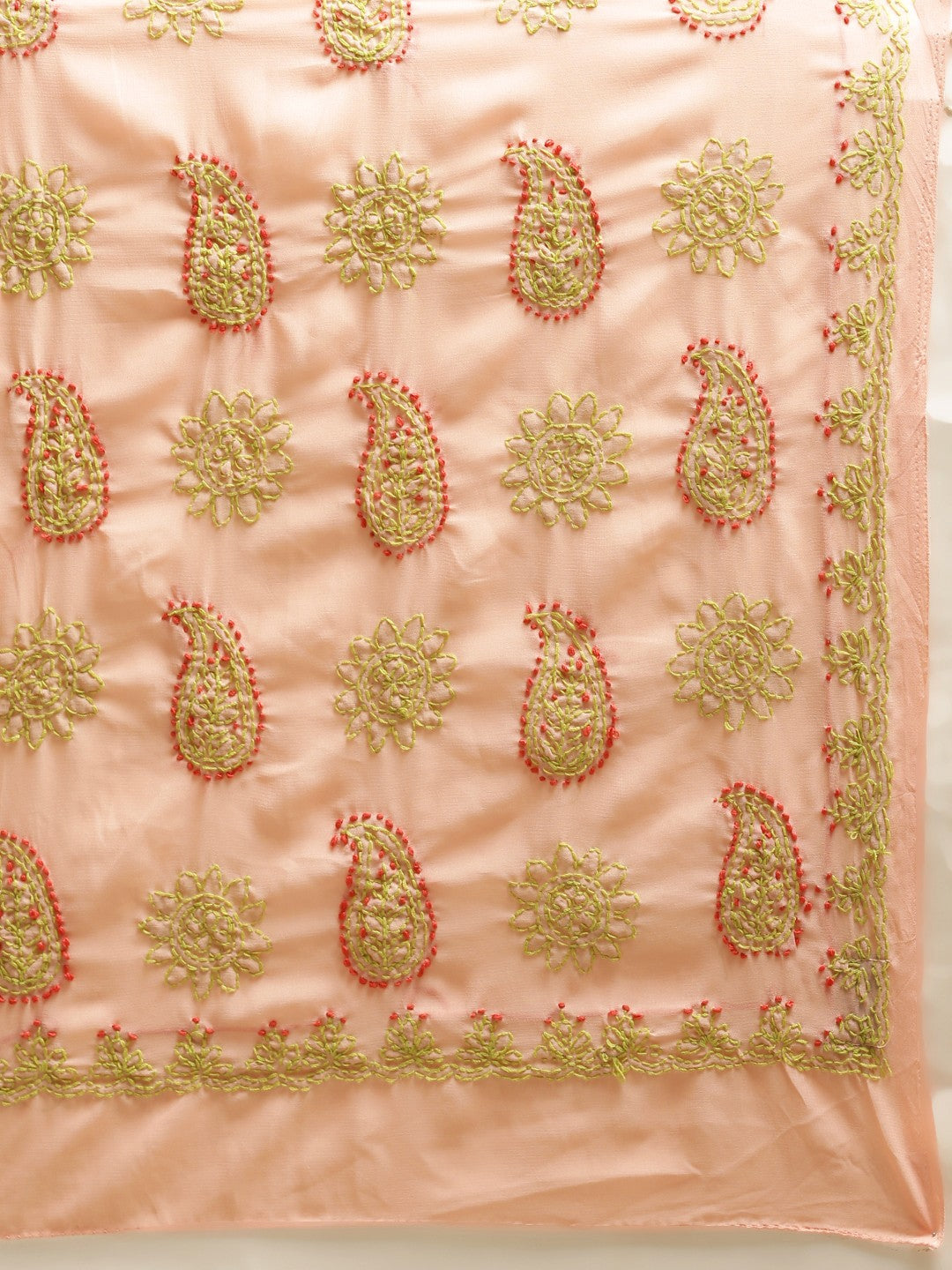 Ada Hand Embroidered Peach Georgette Lucknowi Chikankari Saree With Blouse A191582