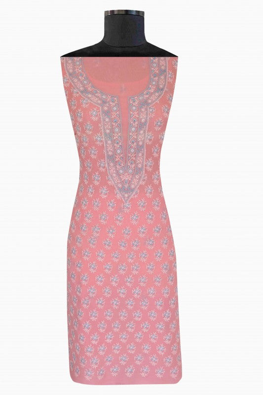 Ada Hand Embroidered Rose Pink Pure Georgette Lucknowi Chikan Unstitched Kurta Piece A98840