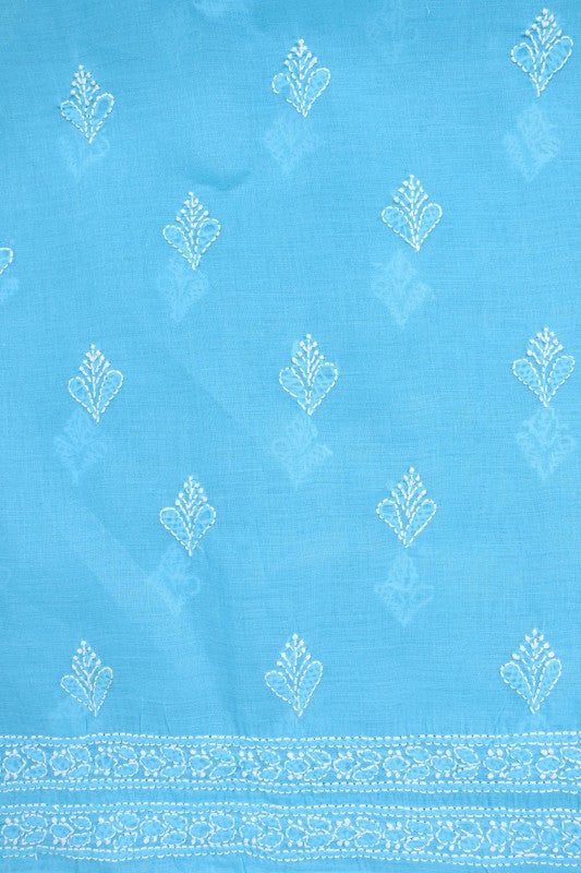 Ada Hand Embroidered Sky Blue Cotton Lucknowi Chikankari Unstitched Suit Piece A579448