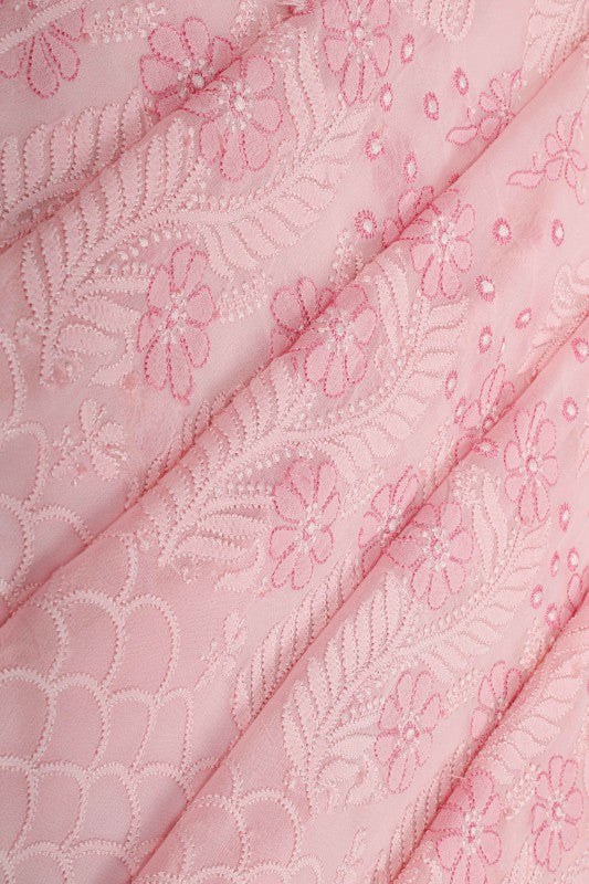 Ada Hand Embroidered Baby Pink Georgette Lucknowi Chikankari Saree With Blouse A610318