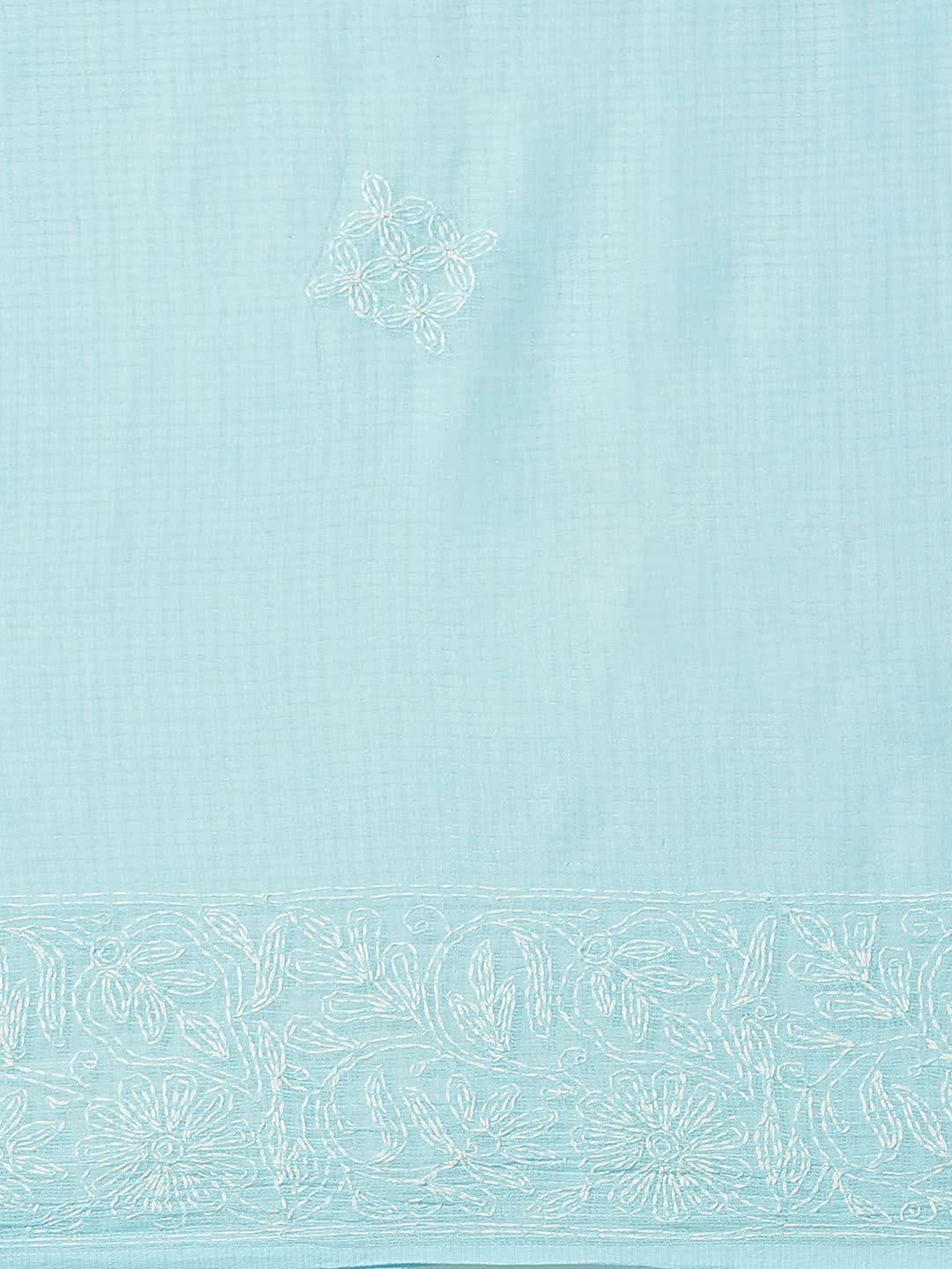 Ada Hand Embroidered Blue Kota Lucknow Chikan Saree With Blouse- A311116