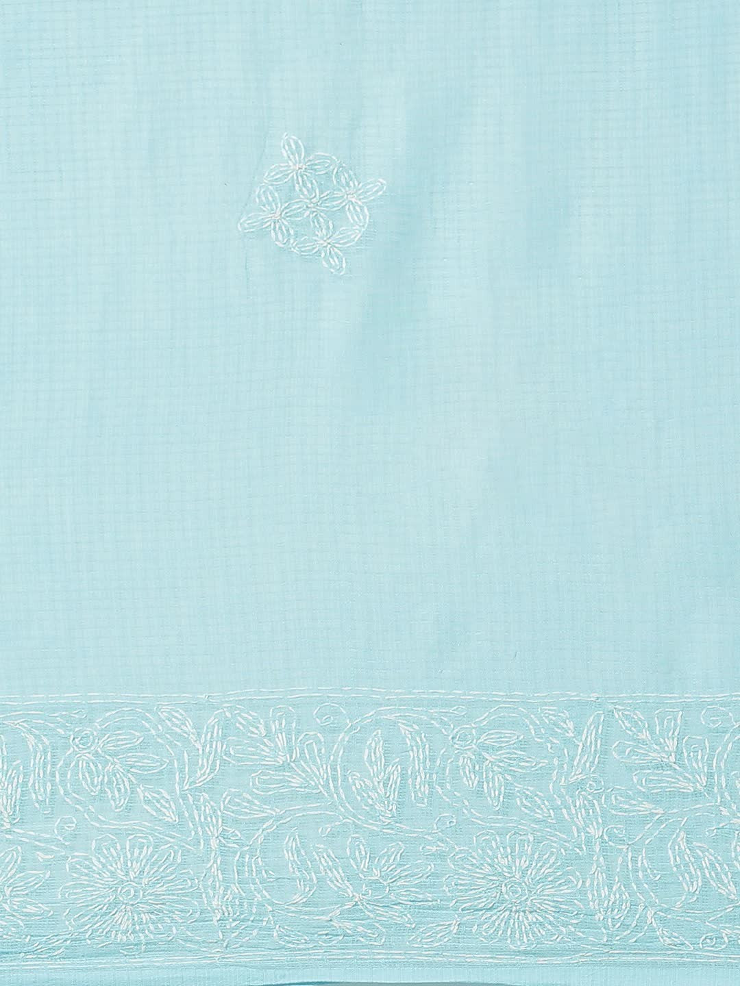 Ada Hand Embroidered Blue Kota Lucknow Chikan Saree With Blouse- A311116