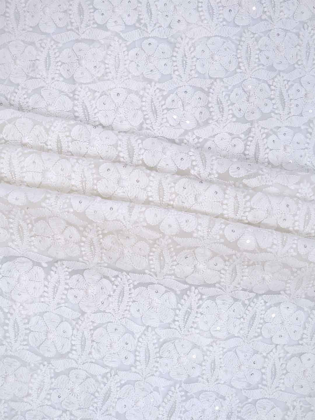 Ada Hand Embroidered White Georgette Lucknowi Chikan Unstitched Kurta Piece With Cutdana Work A611852