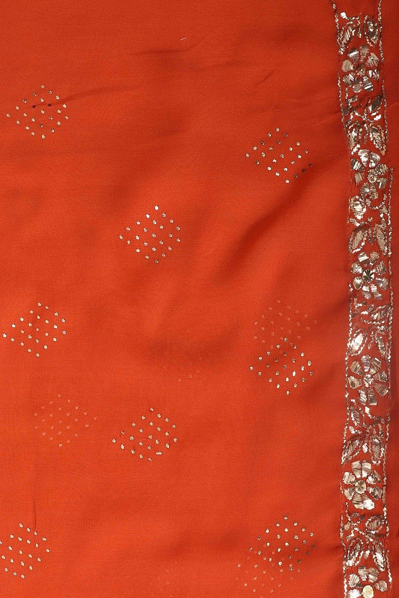 Ada Hand Embroidered Rust Georgette Lucknowi Chikankari Unstitched Kurta Piece With Muqaish Work A621751