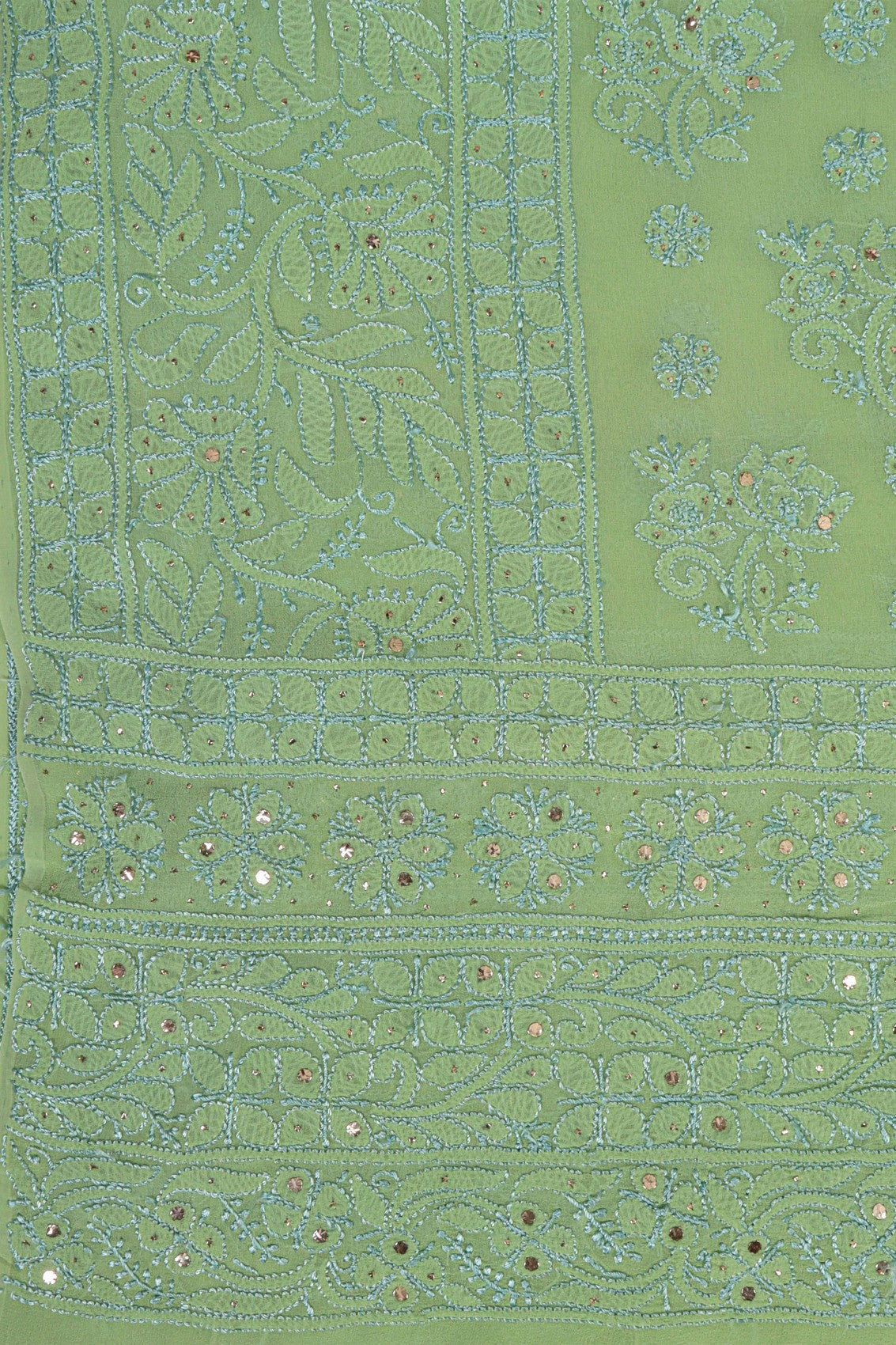 Ada Hand Embroidered Green Pure Georgette Lucknowi Chikankari Dupatta With Muqaish Work 01A156924