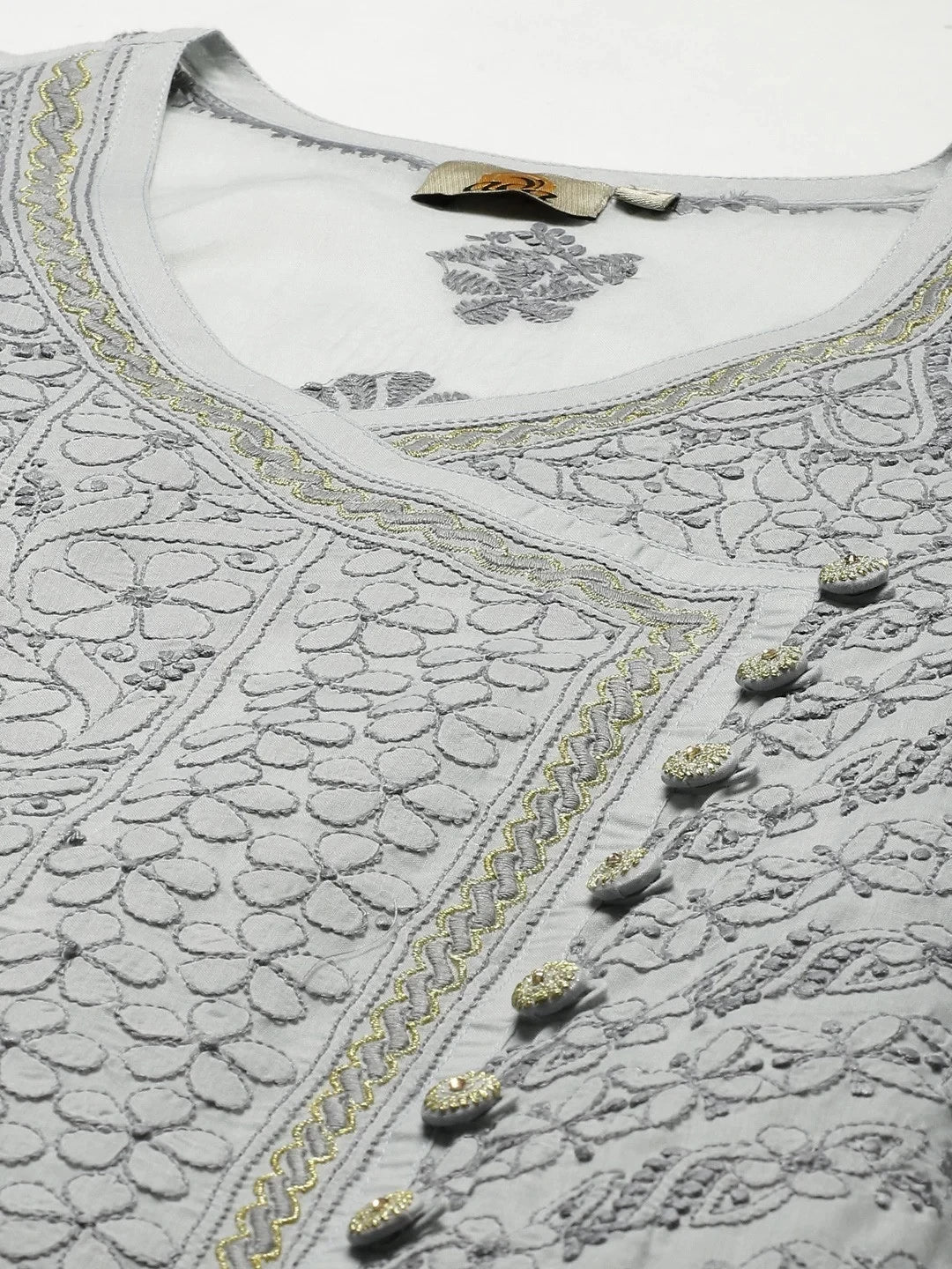 Ada Hand Embroidered Grey Cotton Lucknowi Chikankari Straight Kurta A411318
