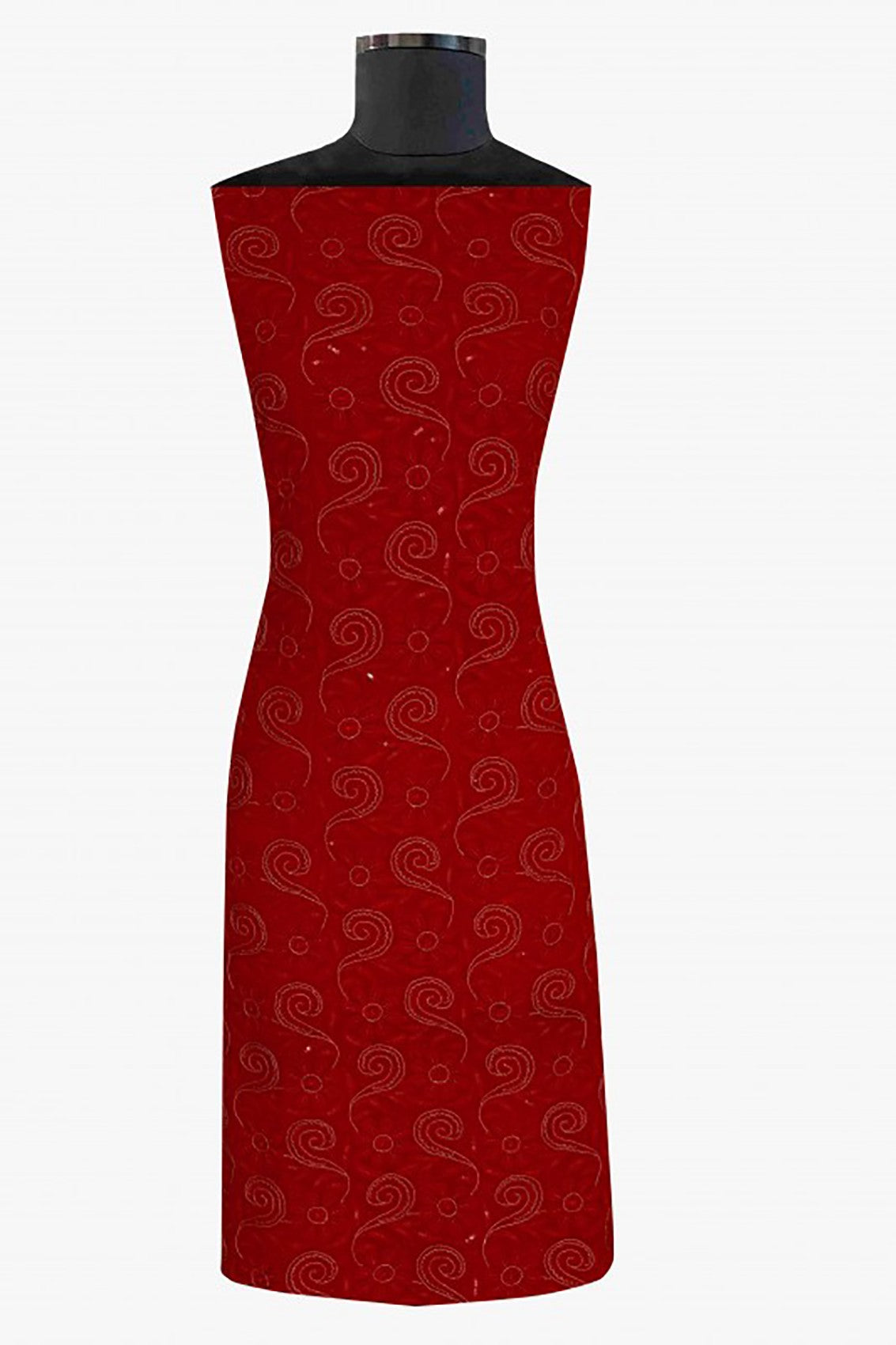 Ada Hand Embroidered Red Georgette Lucknowi Chikankari Unstitched Kurta Dupatta Set With Pearl & Sequinned work A611696