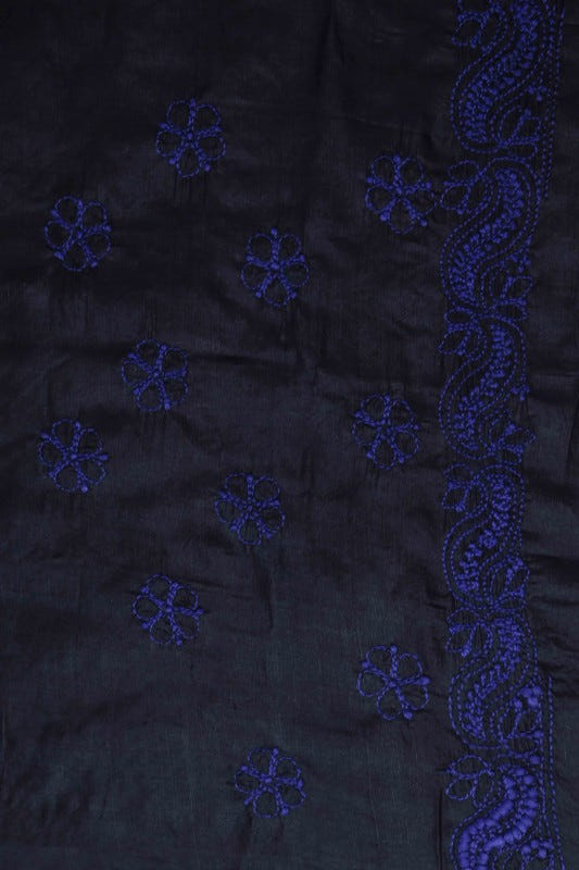 Ada Hand Embroidered Black Silk Lucknowi Chikankari Saree With Blouse-A621718