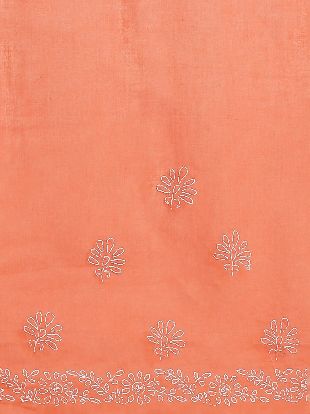 Ada Hand Embroidered Rust Cotton Lucknow Chikan Saree With Blouse- A311125