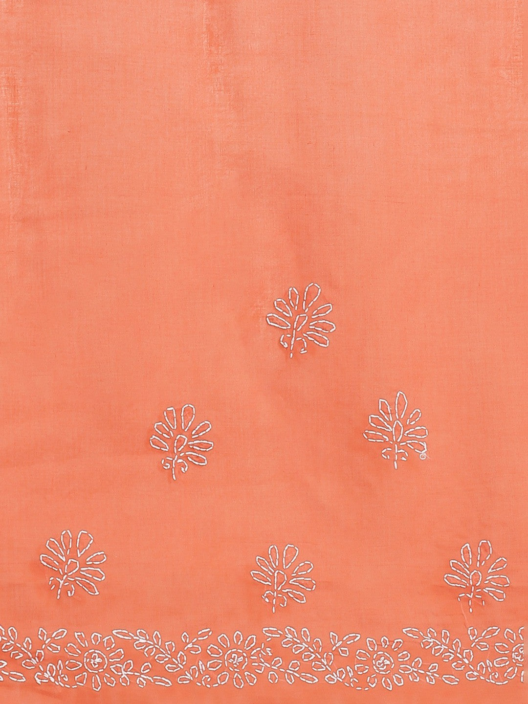 Ada Hand Embroidered Rust Cotton Lucknow Chikan Saree With Blouse- A311125