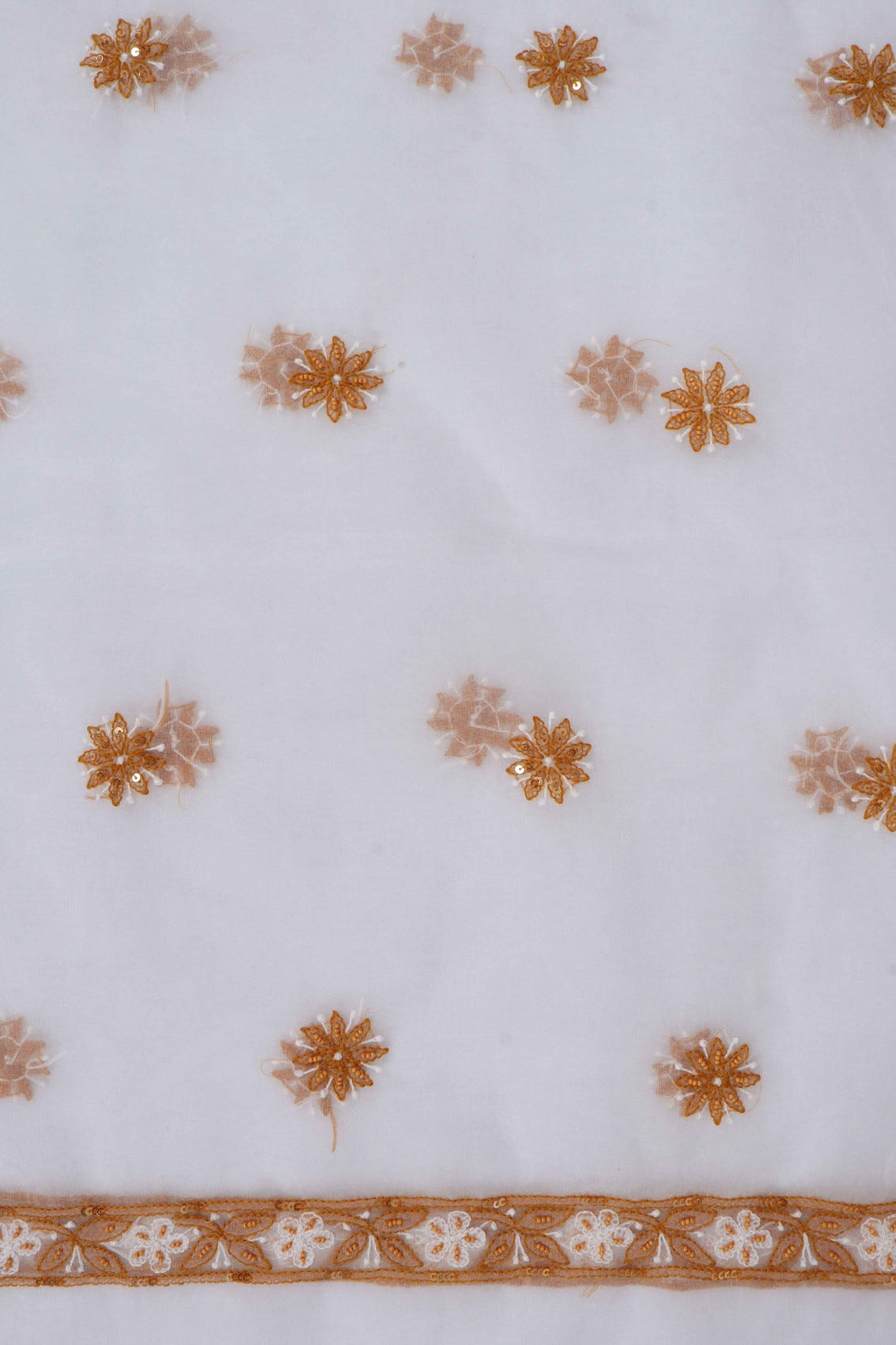 Ada Hand Embroidered White Organza Lucknowi Chikankari Unstitched Kurta Dupatta Set With Pearl Work 01A91594