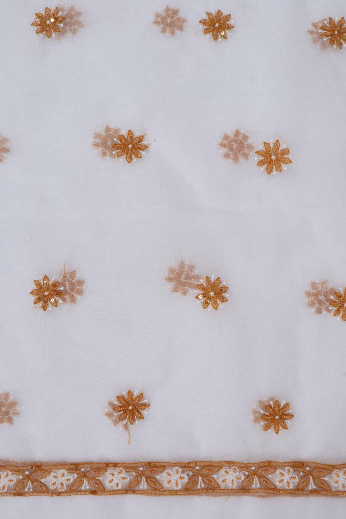 Ada Hand Embroidered White Organza Lucknowi Chikankari Unstitched Kurta Dupatta Set With Pearl Work 01A91594