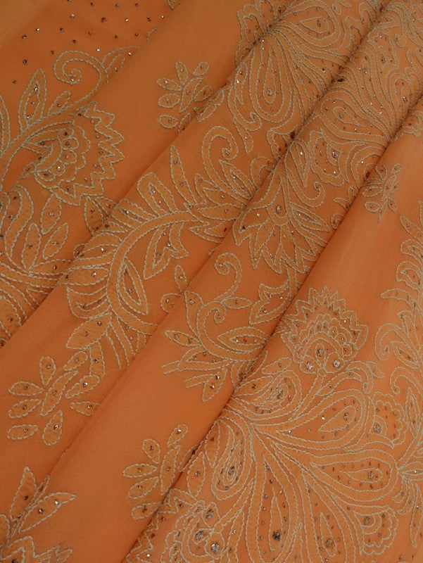 Ada Hand Embroidered Princeton Orange Pure Georgette Lucknowi Chikankari Saree/Blouse With Muqaish Work 01A82976
