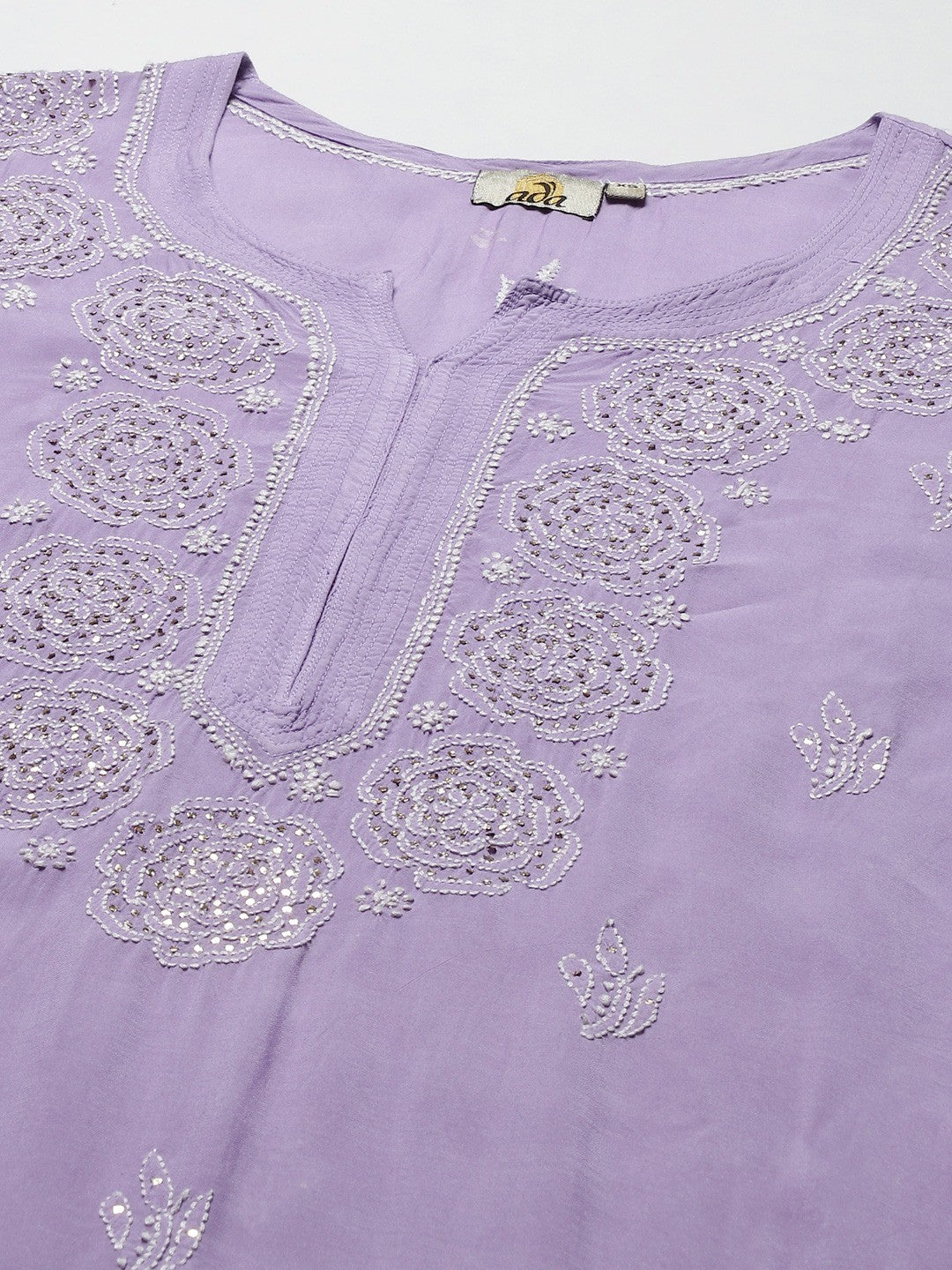 Ada Hand Embroidered Mauve Muslin Lucknowi Chikankari Kurta With Muqaish Work-A411299