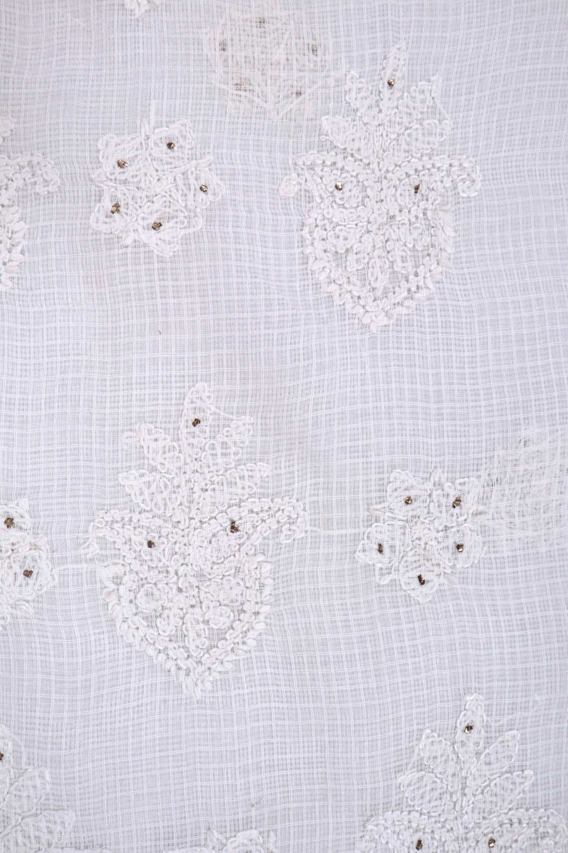 Ada Hand Embroidered White Kota Lucknowi Chikan Unstitched Kurta Piece With Muqaish Work A619162